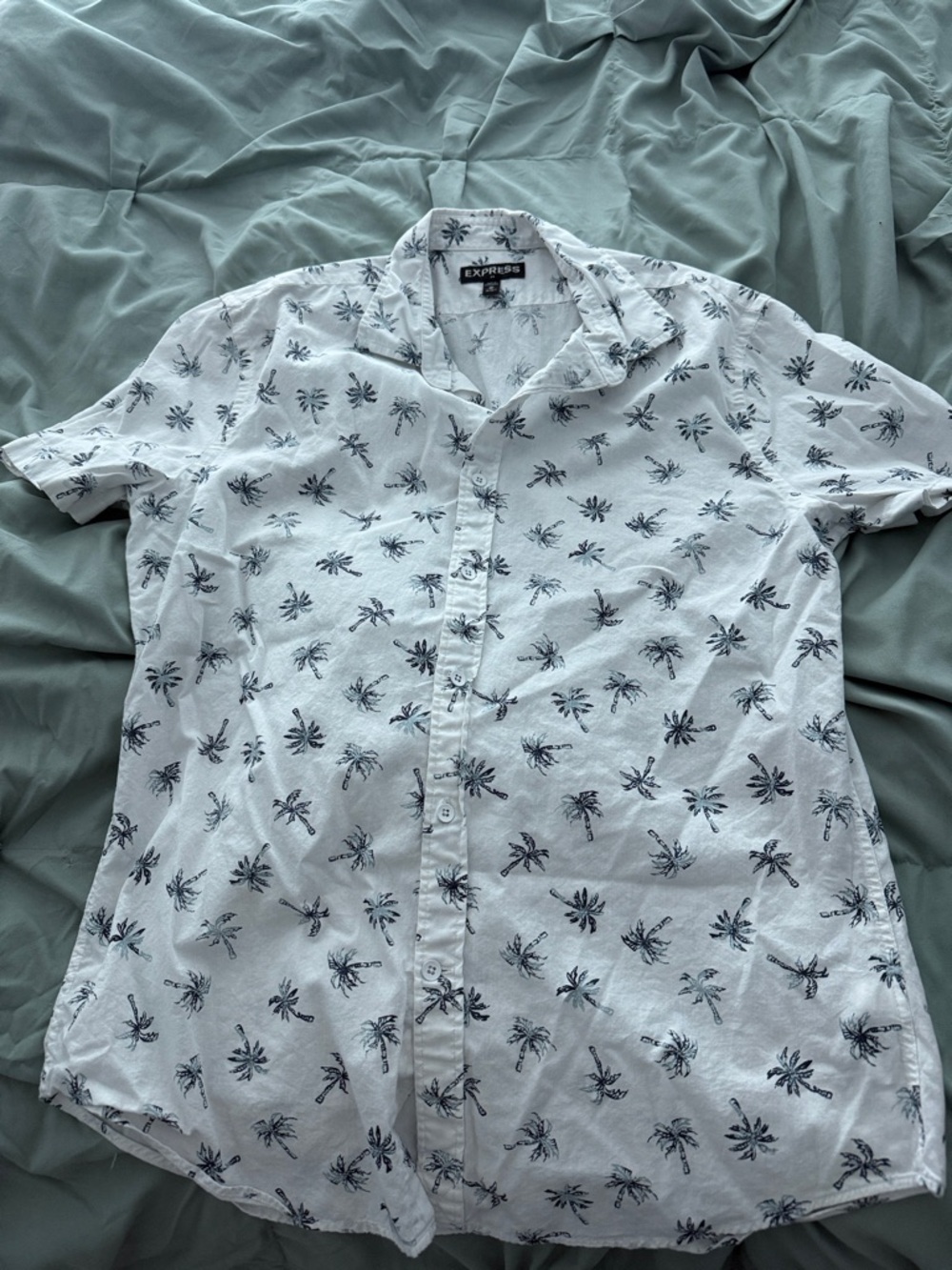 3 for $15 Express White Short-Sleeve Palm Tree Button-Down Shirt
